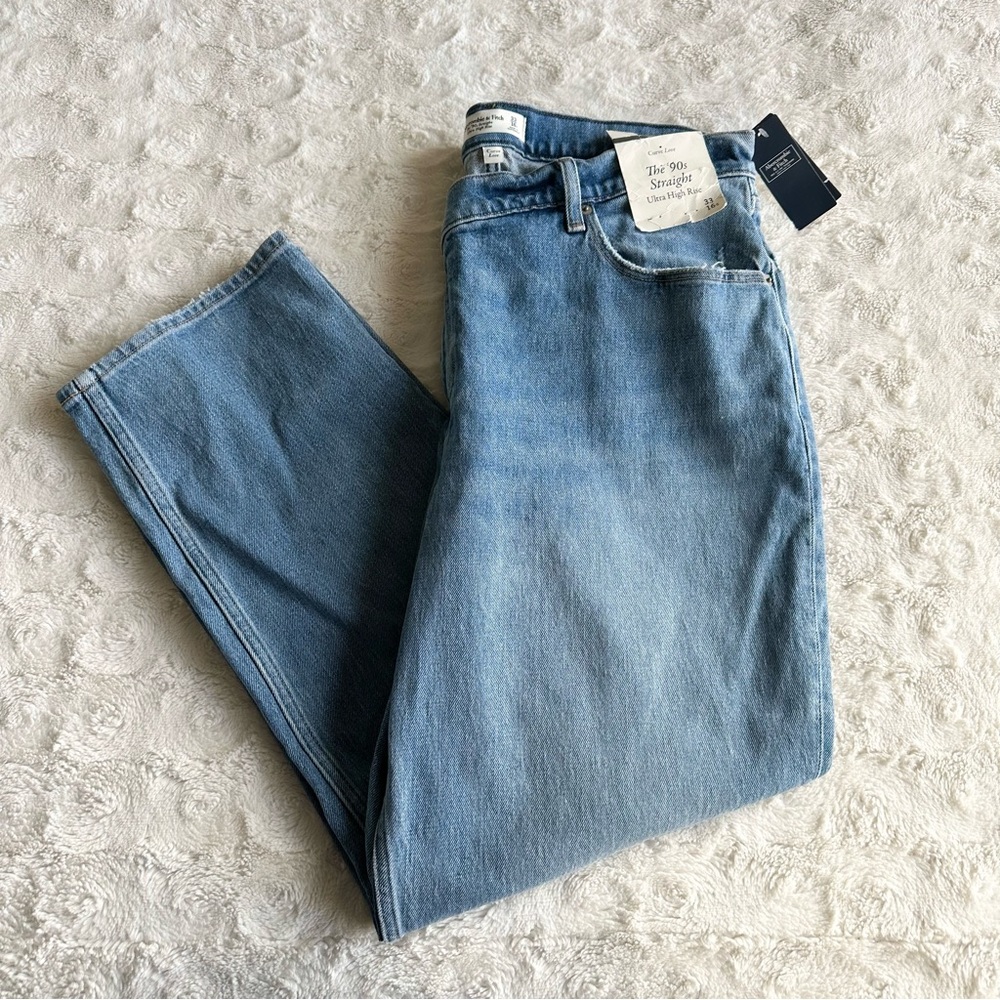 Abercrombie Jeans Womens 33 Short Blue 90s Straight Ultra High Curve Love NWT
